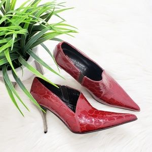 Donald J. Pliner Red "Chad" Crocodile Bootie Heels